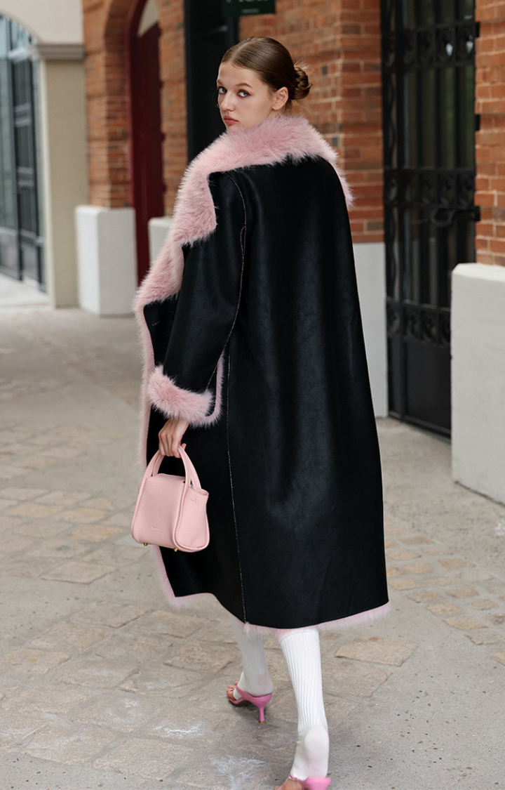 BLACK CHEESEBERRY REVERSIBLE FAUX FUR COAT