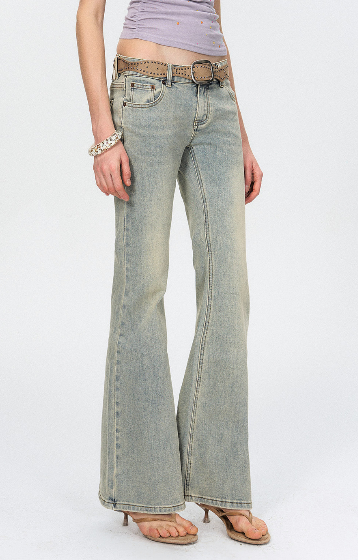 DUSTED MINT LOW-RISE BOOTCUT JEANS