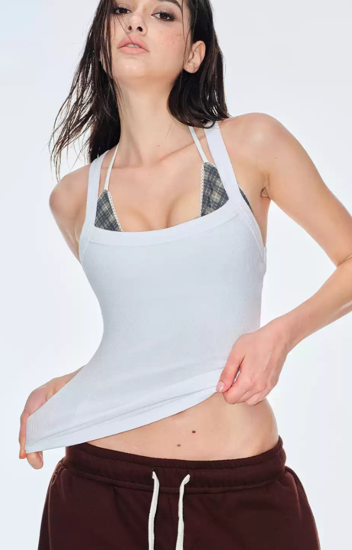GREEN ENVY PLAID TRIANGLE BRA TOP