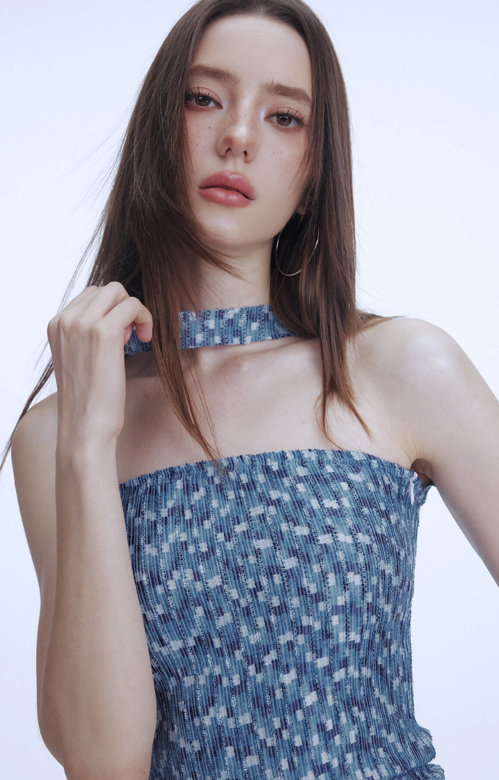 MIDNIGHT CHANNEL KNIT BANDEAU TOP