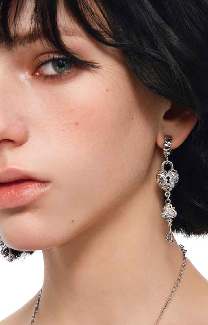 LOCKED HEART KEY EARRINGS