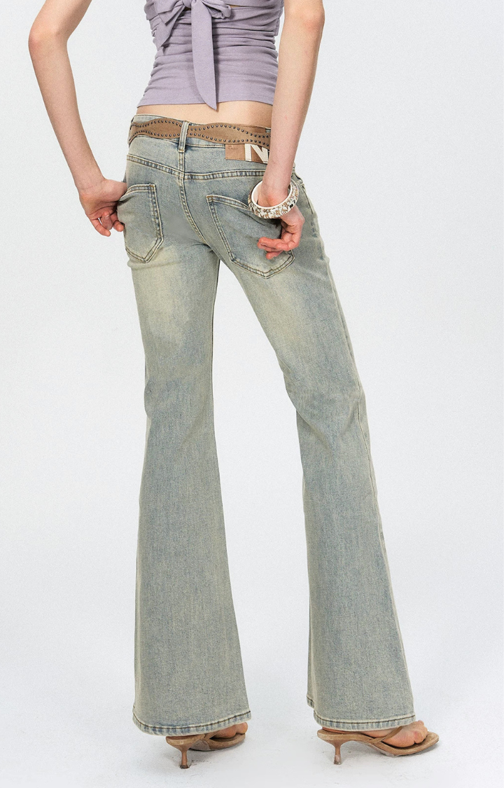 DUSTED MINT LOW-RISE BOOTCUT JEANS