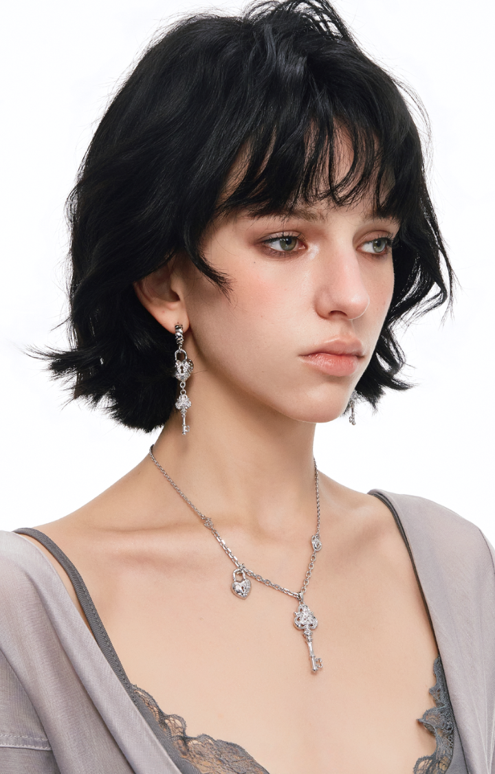 LOCKED HEART KEY EARRINGS