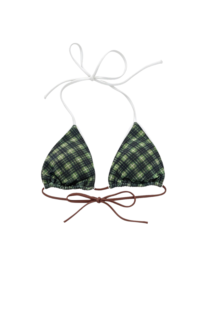 GREEN ENVY PLAID TRIANGLE BRA TOP