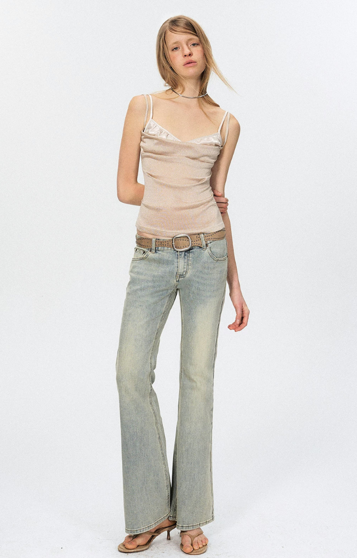 DUSTED MINT LOW-RISE BOOTCUT JEANS
