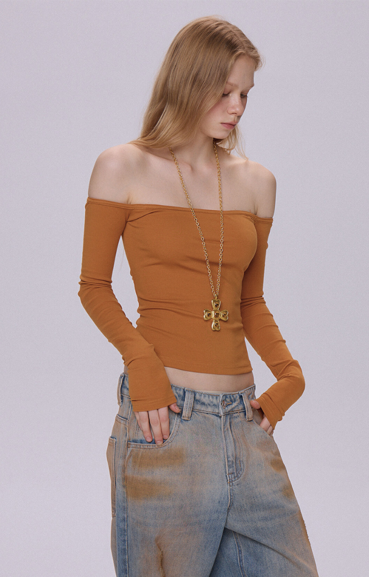 ONE-SHOULDER LONG SLEEVE IN  BURNT SUGAR HEAT
