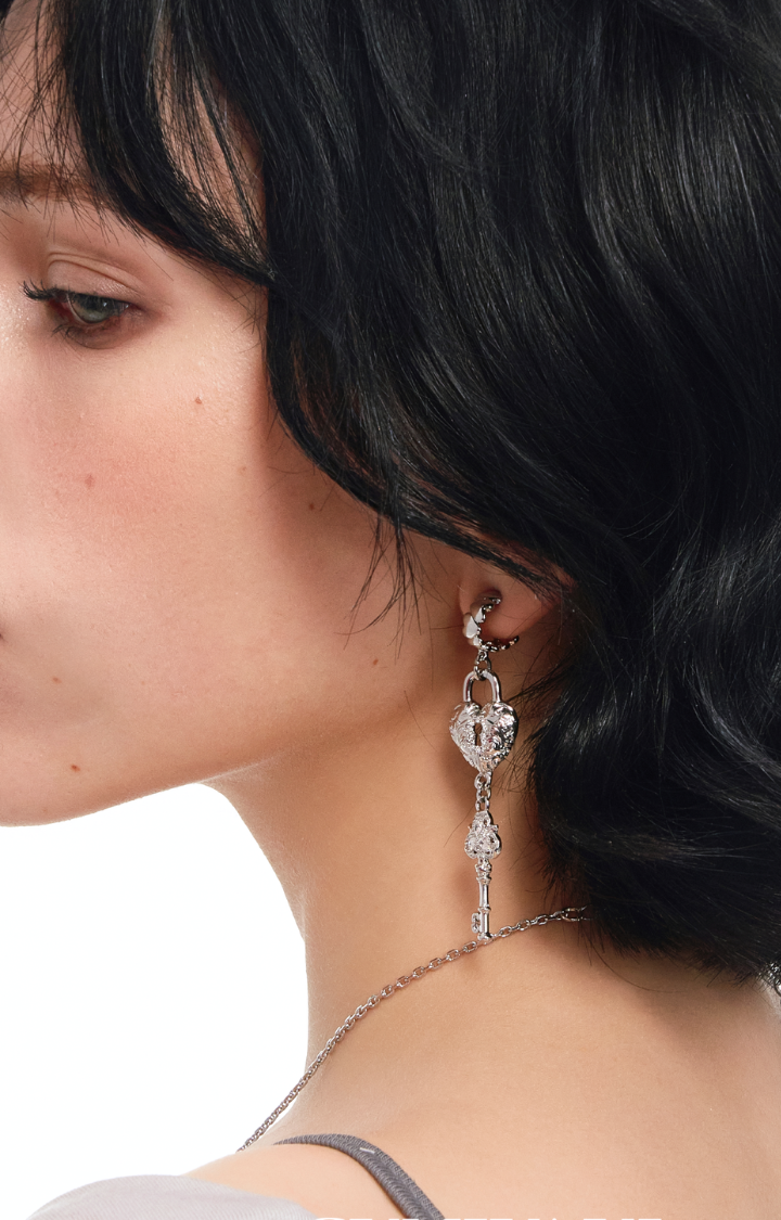 LOCKED HEART KEY EARRINGS