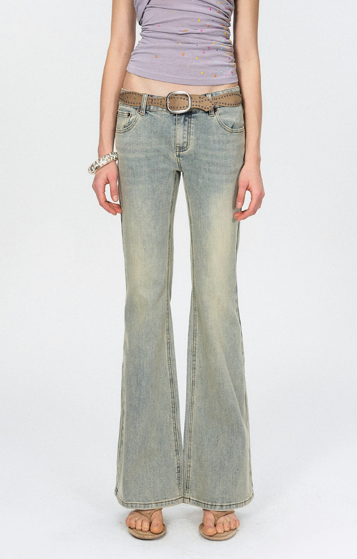 DUSTED MINT LOW-RISE BOOTCUT JEANS
