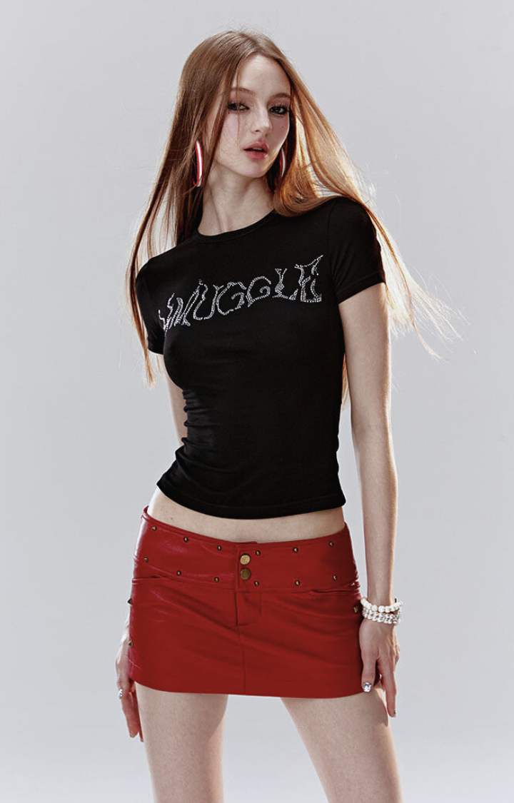 SCARLET TROUBLE STUDDED MICRO SKIRT