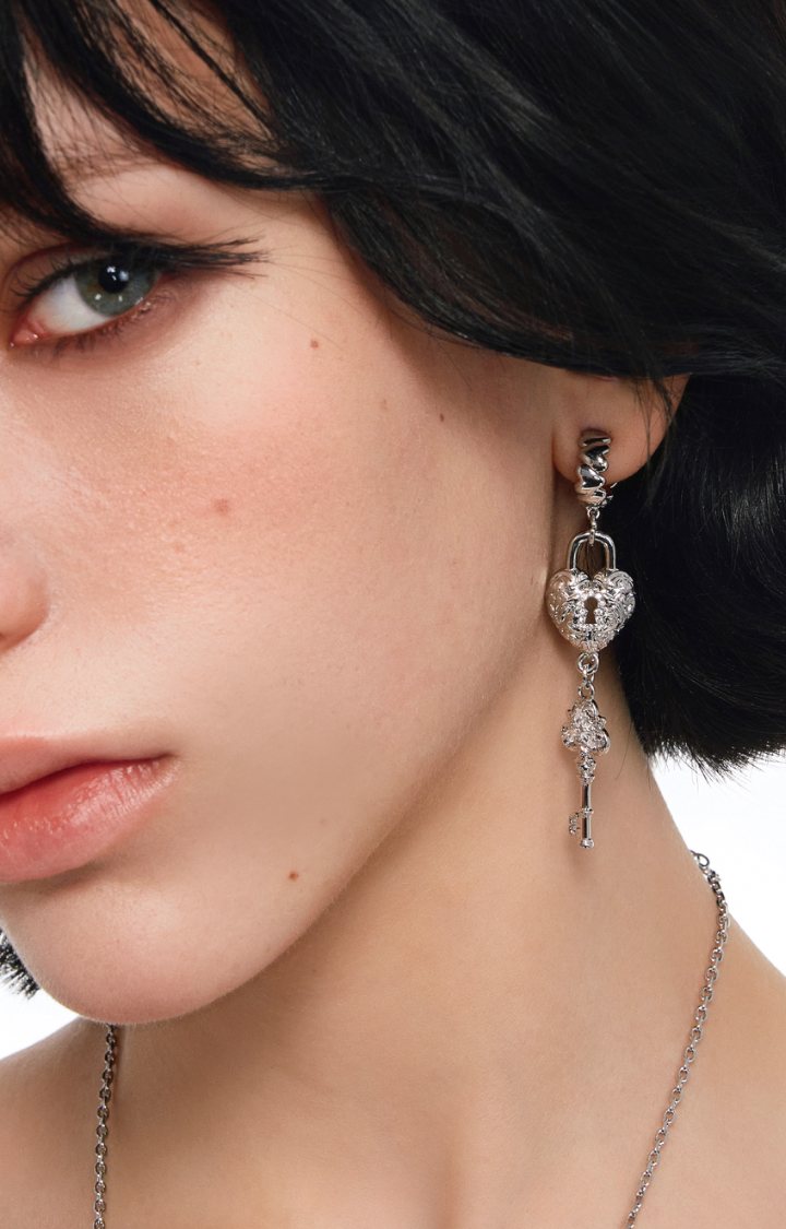 LOCKED HEART KEY EARRINGS