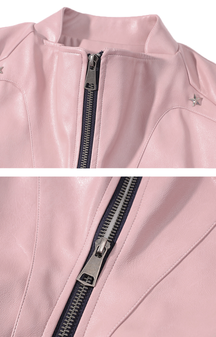 RIOT CANDY CROPPED MOTO JACKET IN BLUSH PINK
