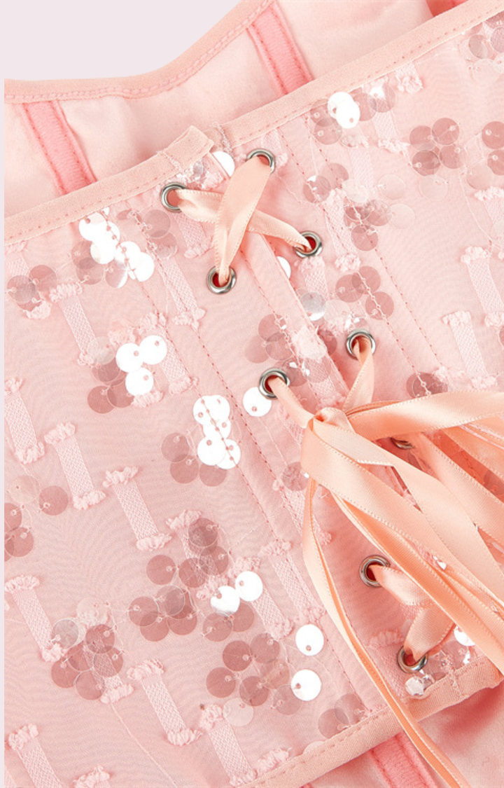 GLITTER BLOOM SEQUIN CORSET TOP - BLUSH DAZE