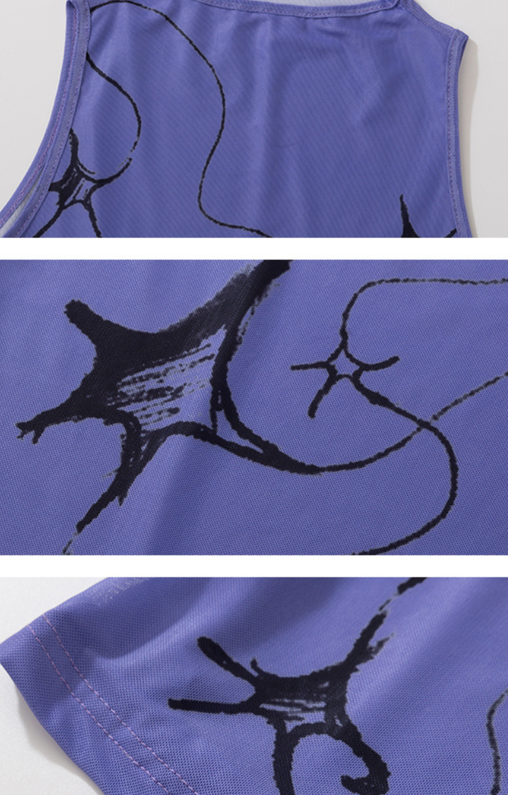 HAND-DRAWN STAR MESH DOUBLE-LAYER TANK