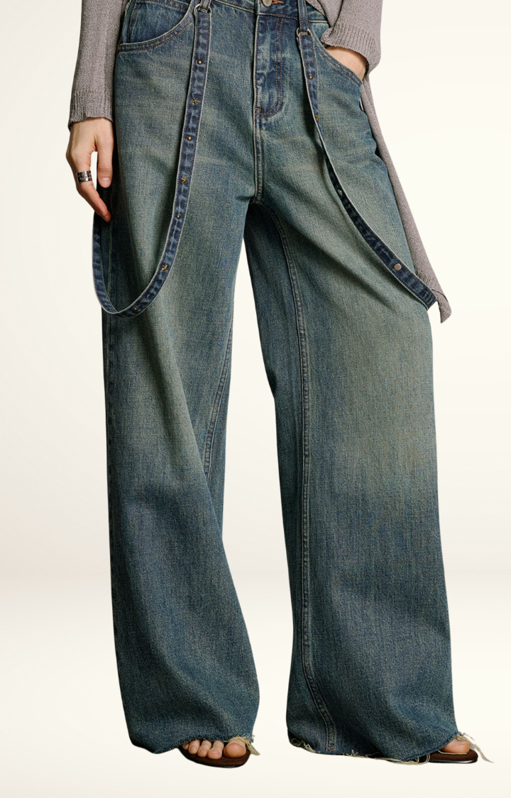 REBEL CHAIN WIDE-LEG JEANS IN FADED BLUE