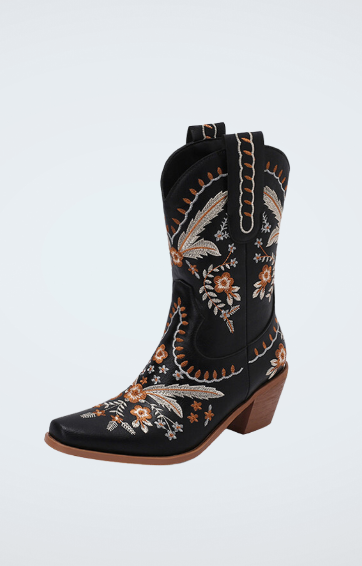 SADDLE BLOOM BOOTS - MIDNIGHT BLACK FLORAL