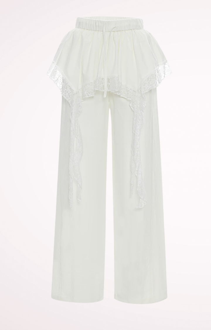 LACE TIERED SKIRT CARGO PANTS IN ETHEREAL CHAOS LACE