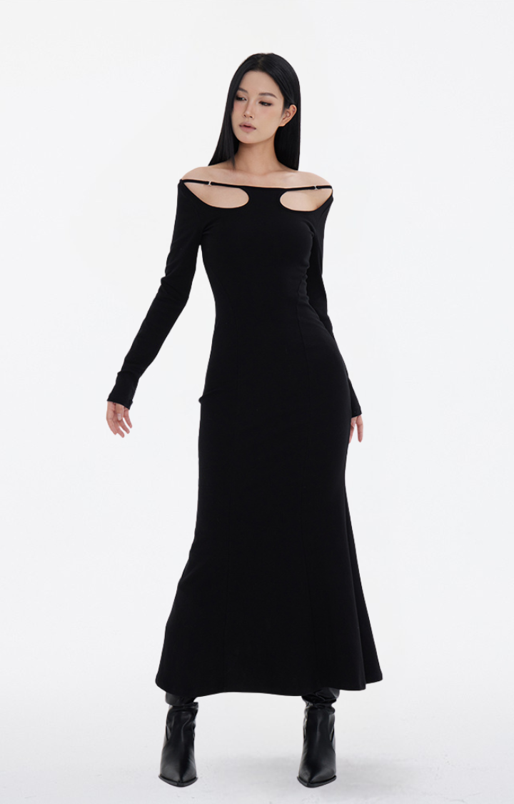 MIDNIGHT CUTOUT SIREN KNIT MAXI DRESS