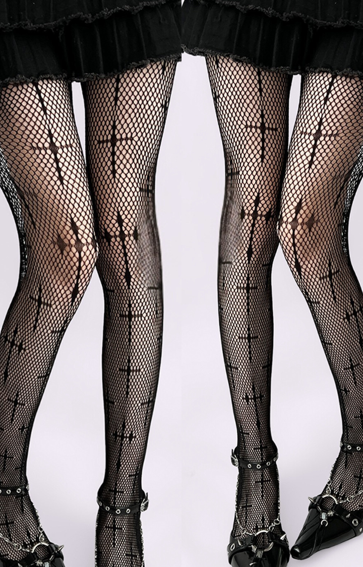 HOLY MESH CROSS NET TIGHTS – MIDNIGHT CROSS
