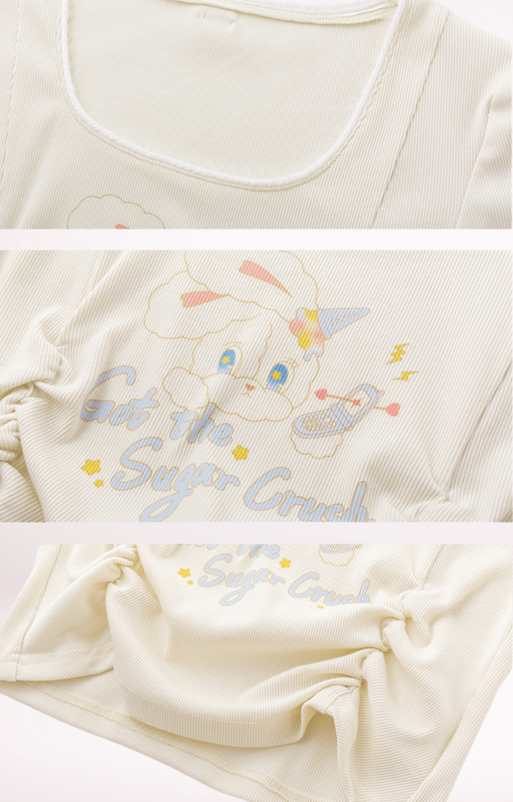 SUGAR CRUSH BUNNY CROPPED TEE  BABY PINK / CREAMY WHITE
