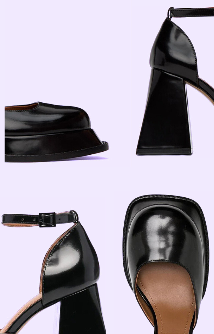 SHADOW GLOSS CUTOUT HEELS IN MIDNIGHT BLACK