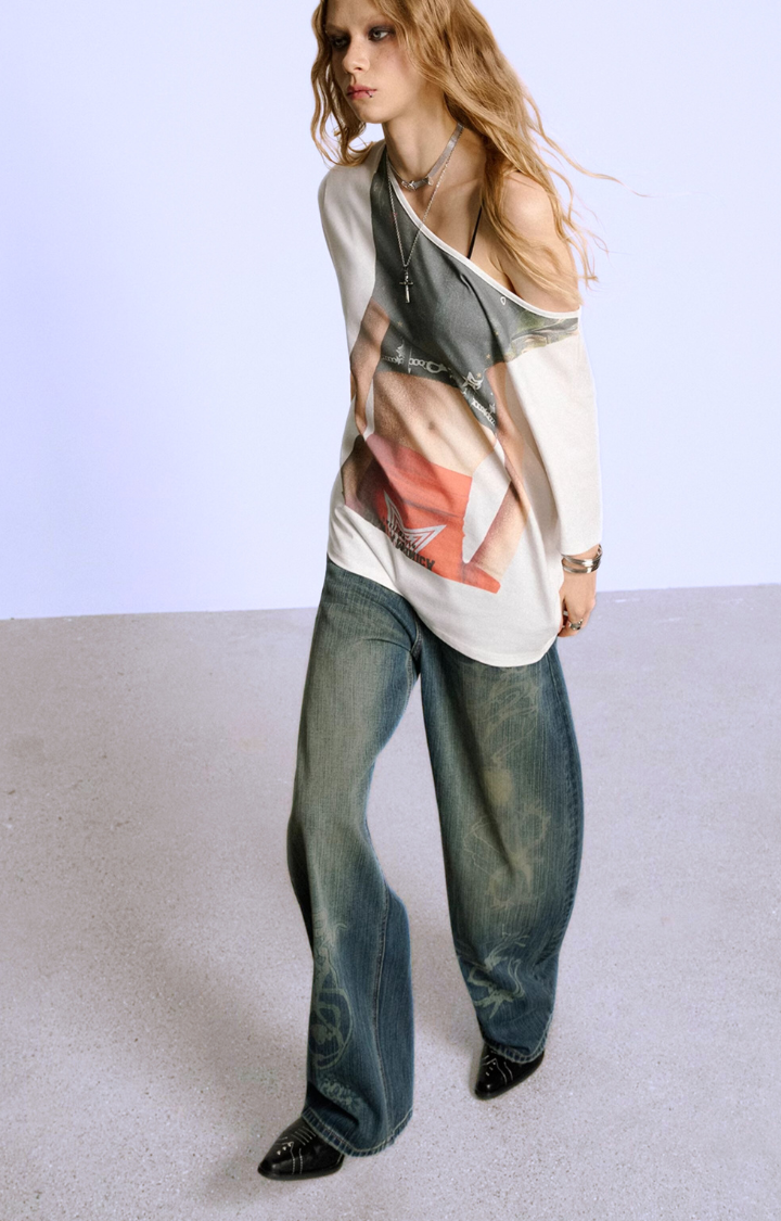 REBEL HOUR RETRO WASHED WIDE-LEG JEANS