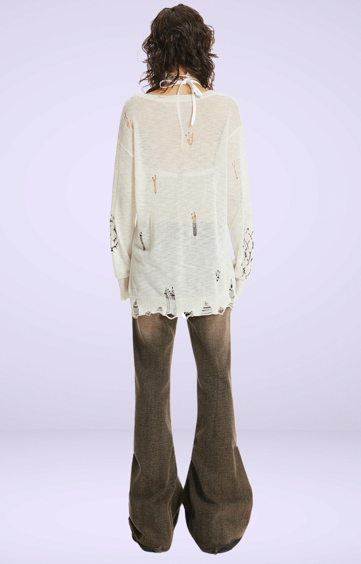 RAW EDGE FLARE HIGH-WAIST JEANS