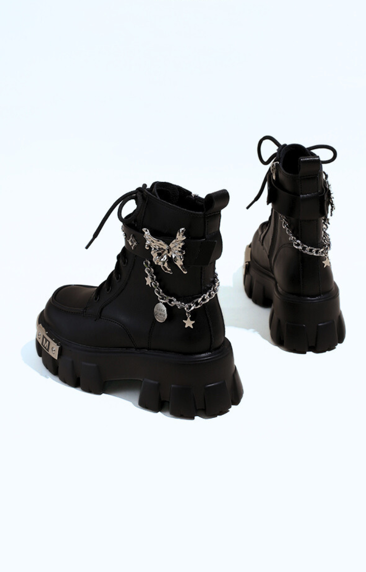 BUTTERFLY RIOT PLATFORM BOOTS - MIDNIGHT BLACK