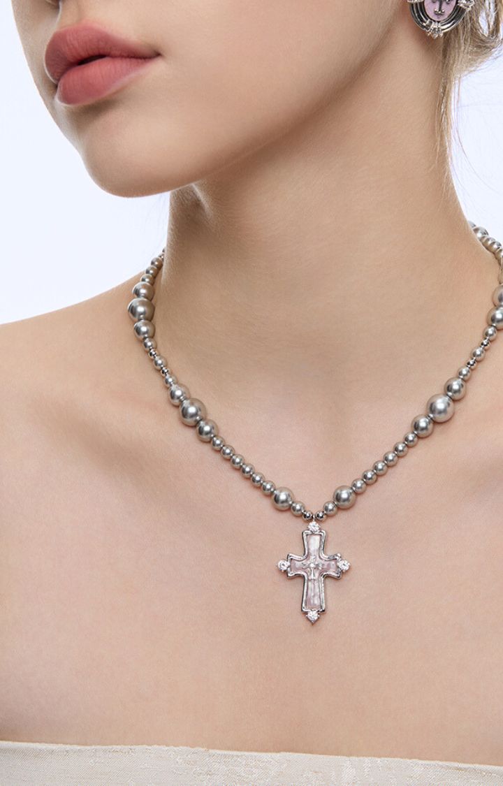 GRAY PRAYER ROSARY NECKLACE