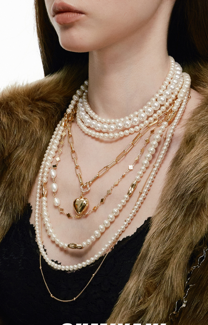 VENOMETTE PEARL HEART LAYERED NECKLACE