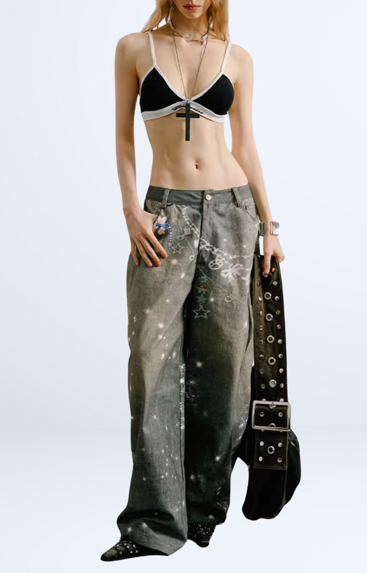 STARSTRUCK REBEL WIDE-LEG JEANS IN GRAY GALAXY WASH
