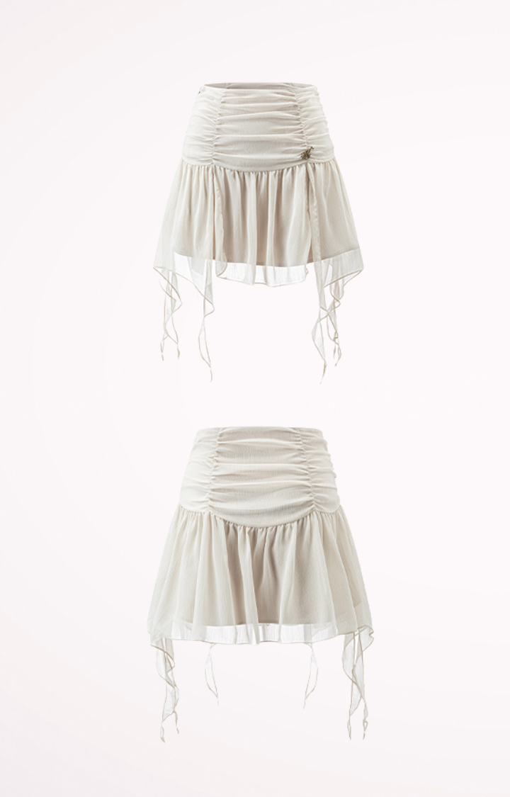 GHOST TIES TIE-UP MINI SKIRT  CREAM