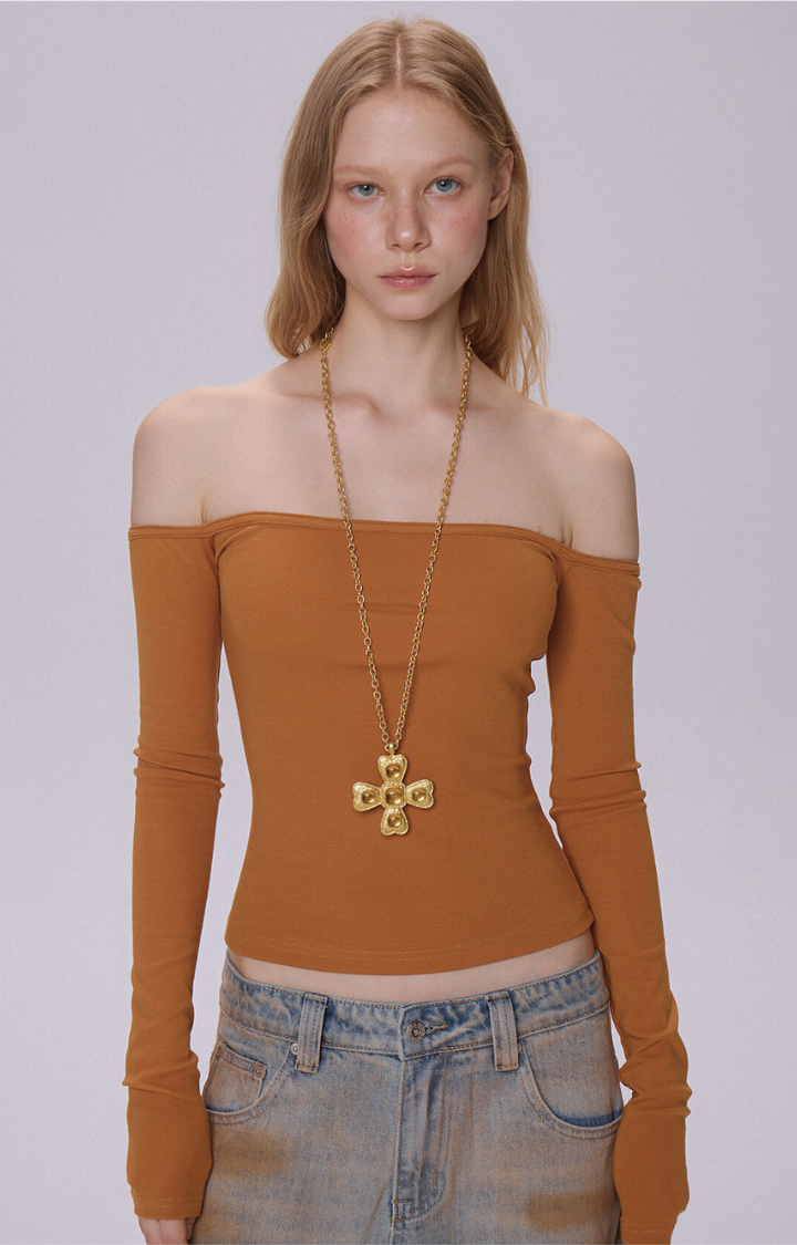 ONE-SHOULDER LONG SLEEVE IN  BURNT SUGAR HEAT