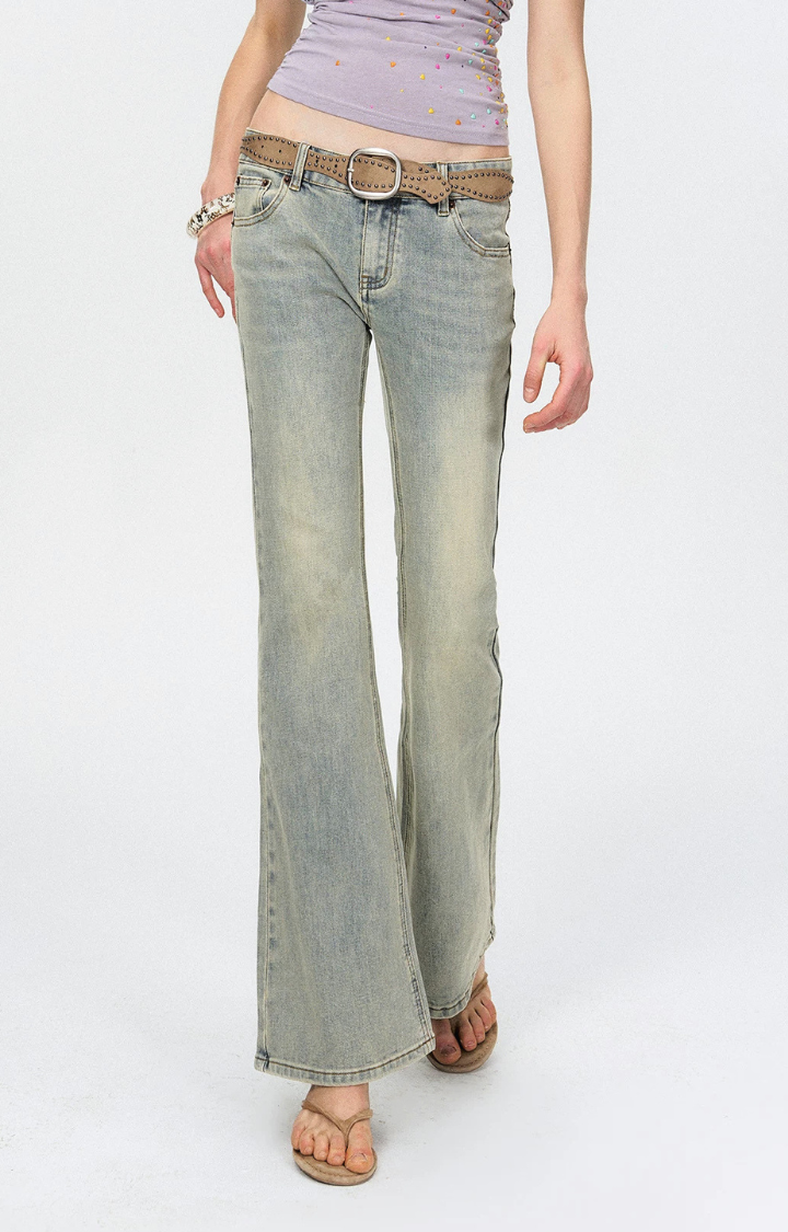 DUSTED MINT LOW-RISE BOOTCUT JEANS
