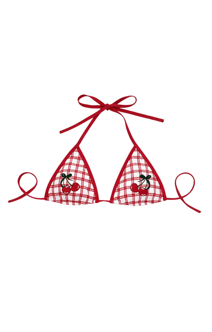 CHERRY DAMAGE CHECK TRIANGLE BRA TOP