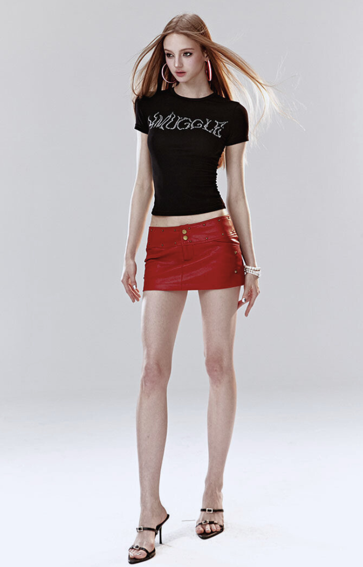 SCARLET TROUBLE STUDDED MICRO SKIRT