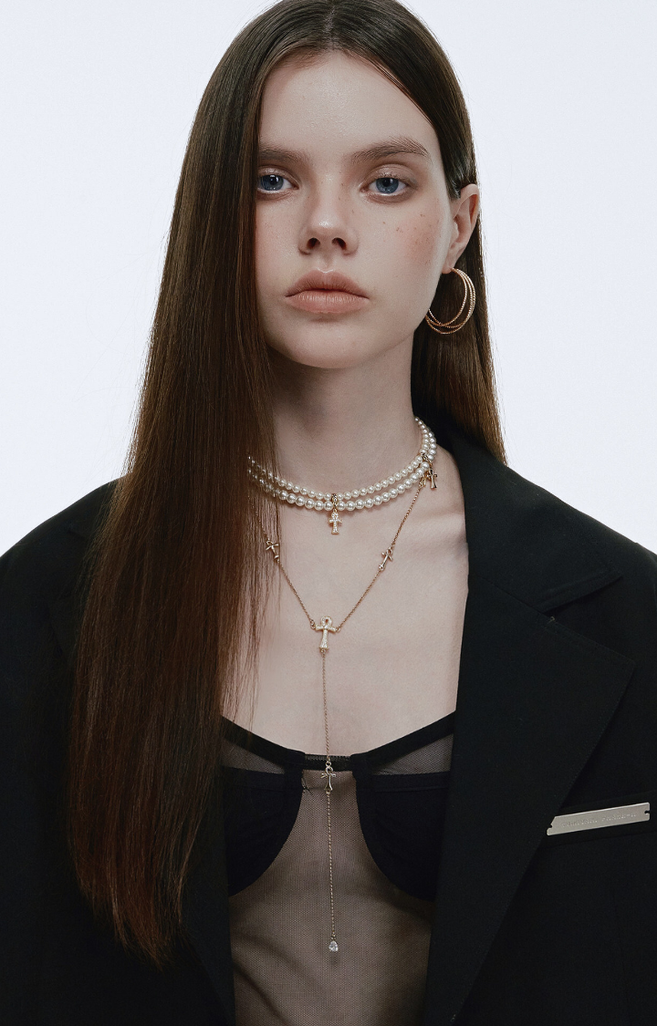 ANKH PEARL CROSS CHOKER