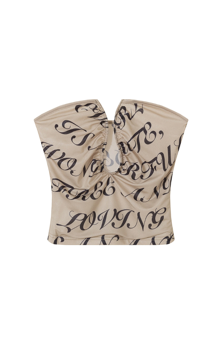 SAINT LETTERS CUTOUT TUBE TOP KHAKI PRINT EDITION