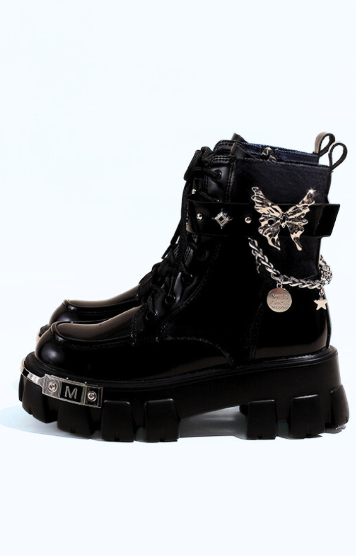 BUTTERFLY RIOT PLATFORM BOOTS - MIDNIGHT BLACK