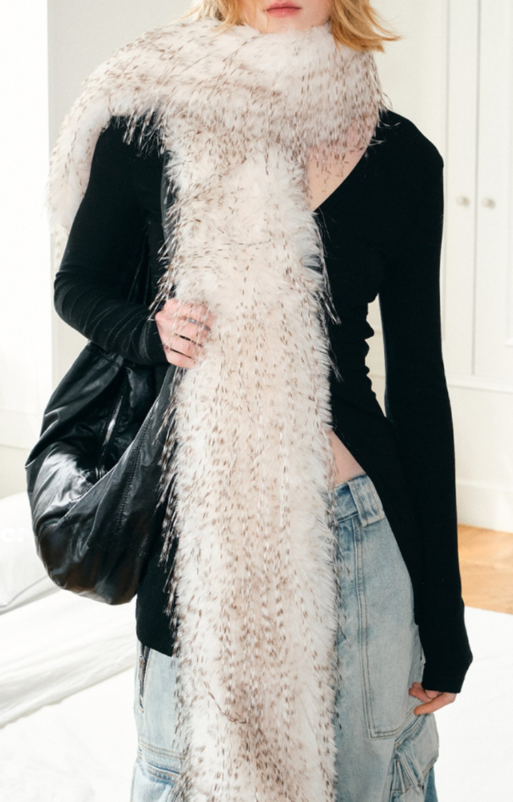 FROSTBITE LUXE FAUX FUR SCARF IN SNOW LEOPARD WHITE