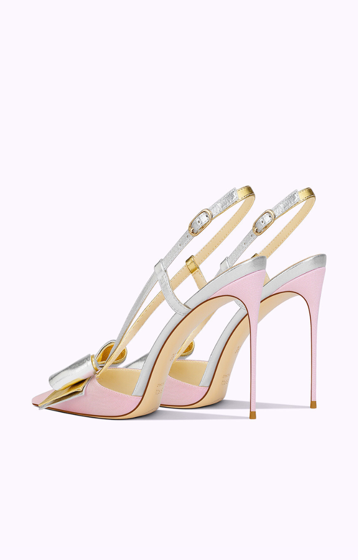 GLITTER BOW RIOT SLINGBACK STILETTOS IN BLUSH VENOM