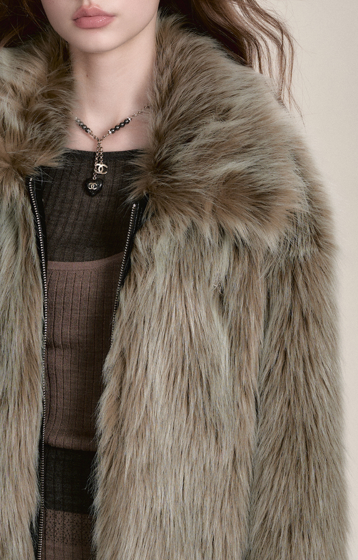 WILD WHISPERS FAUX FUR JACKET IN ASH MOSS