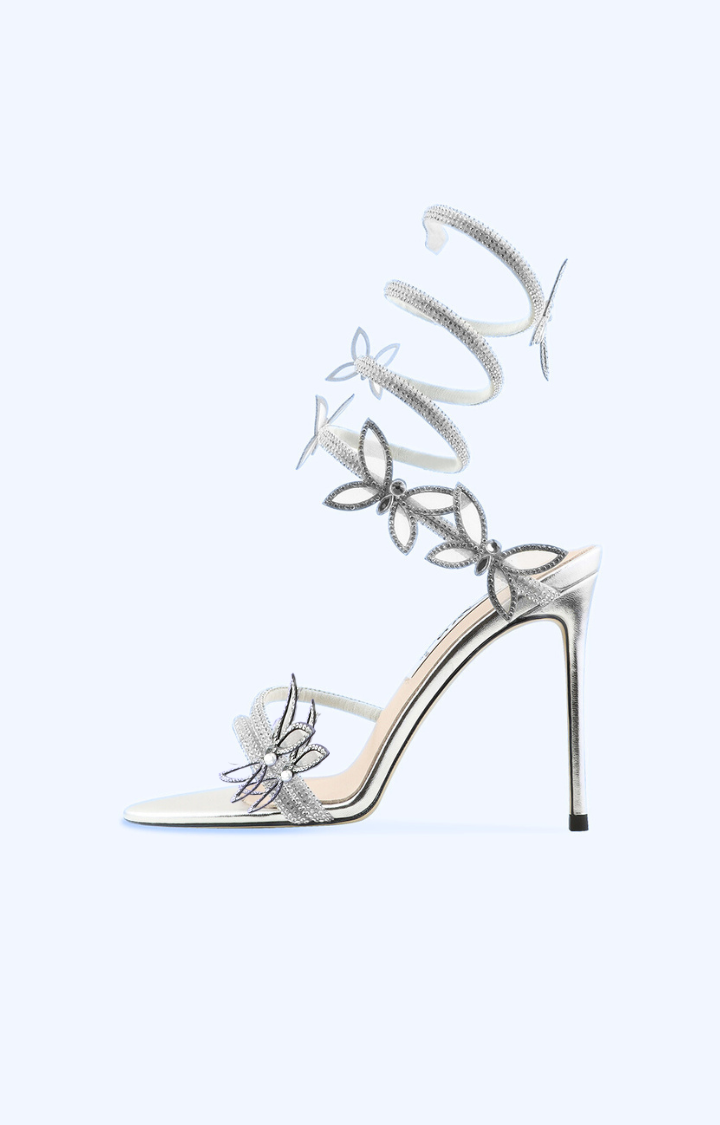CELESTIAL BIND LAMBSKIN STILETTO SANDALS – VEIL SILVER