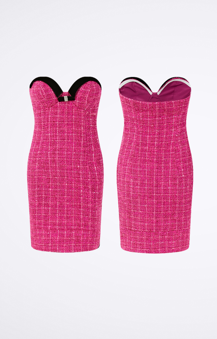 SWEET VICE PINK TWEED CORSET MINI DRESS
