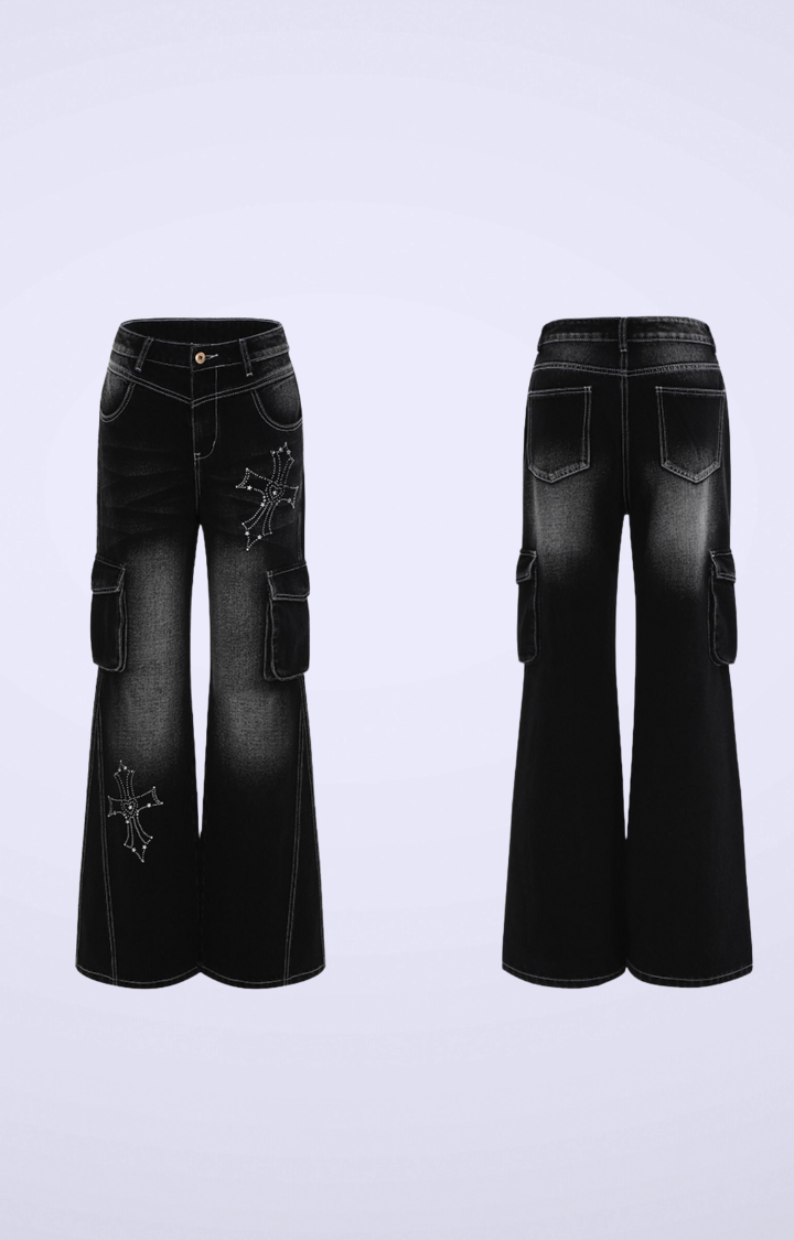 CROSSFIRE WASHED BLACK FLARE JEANS