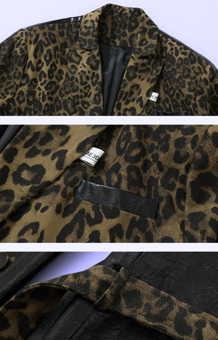 WILD SAINT LEOPARD SPLICE FAUX LEATHER JACKET