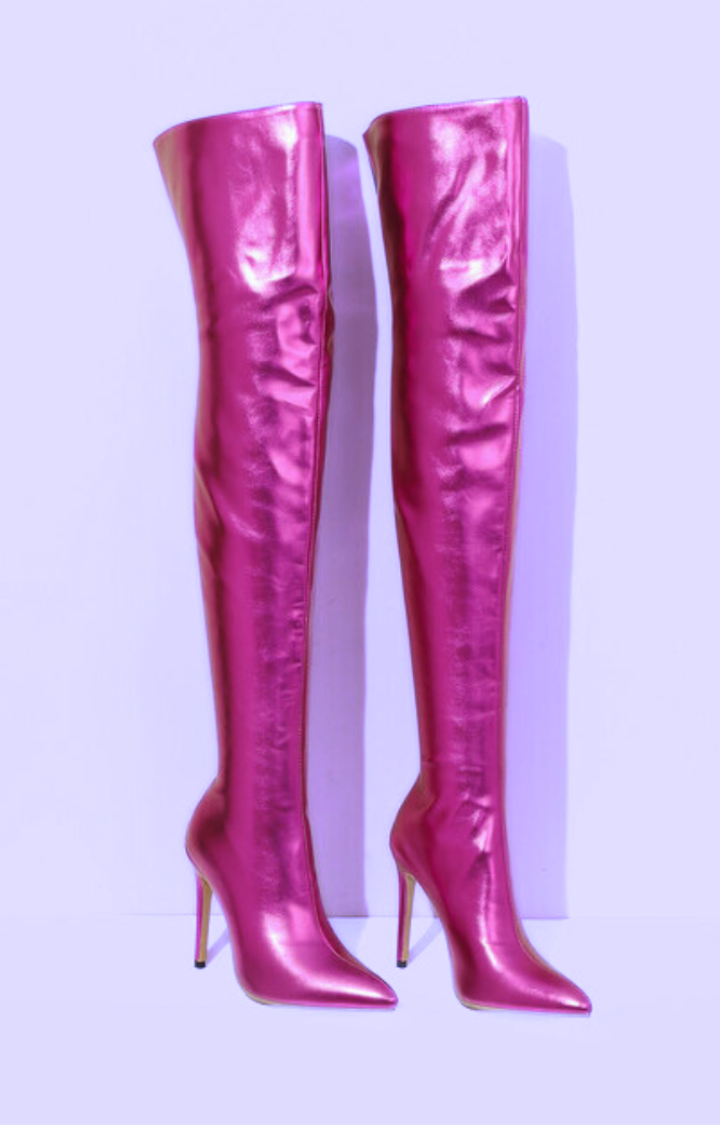 STARLUST OVER-THE-KNEE BOOTS IN MAGENTA RIOT