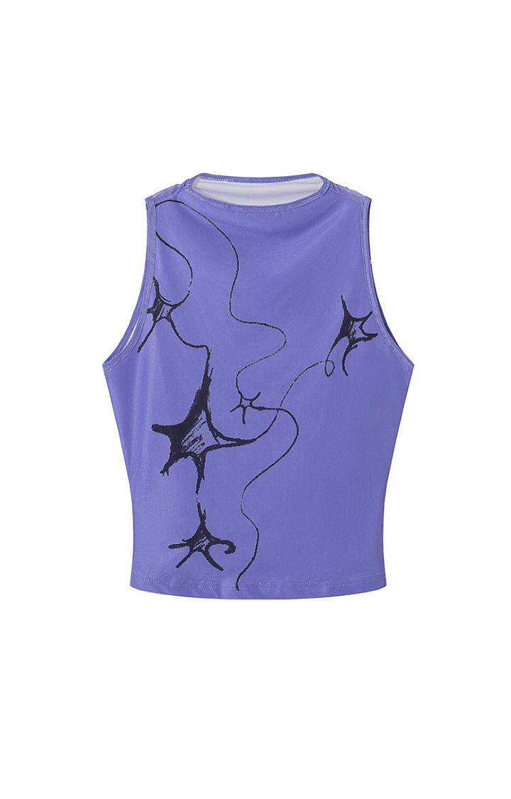 HAND-DRAWN STAR MESH DOUBLE-LAYER TANK