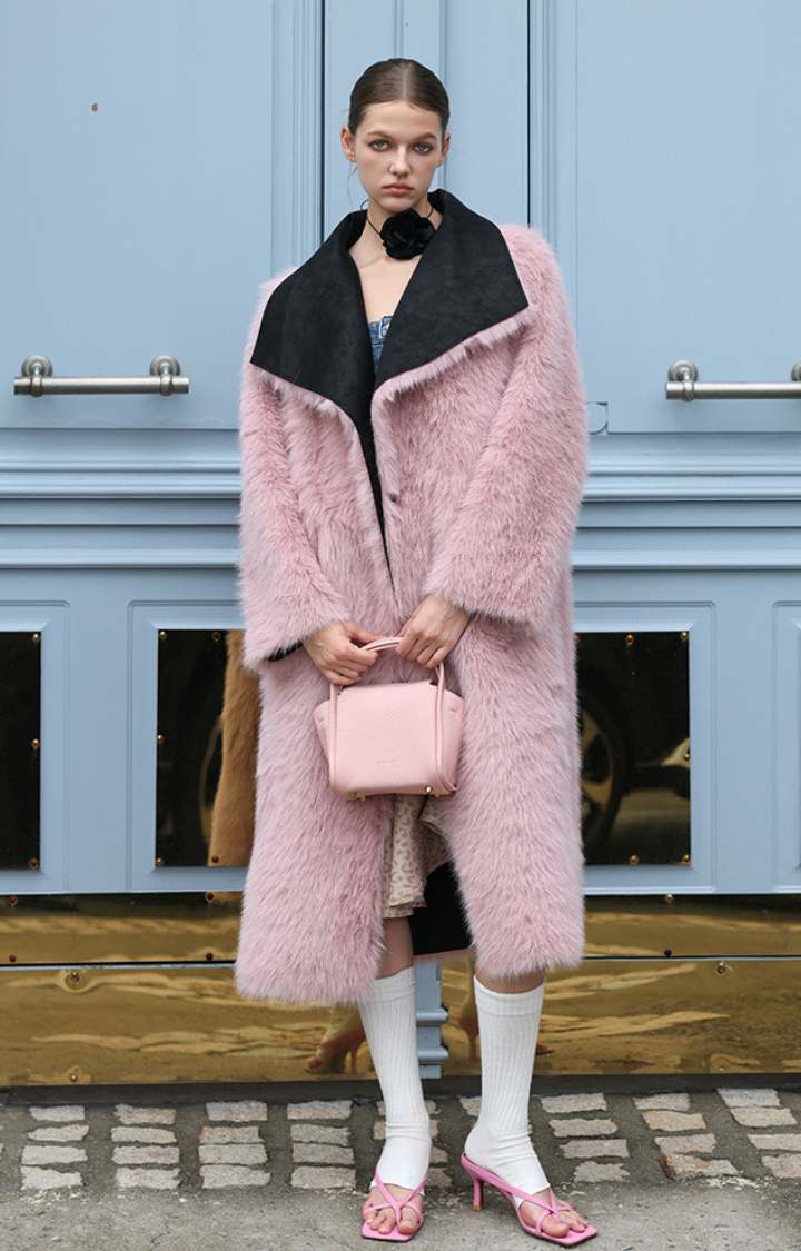 BLACK CHEESEBERRY REVERSIBLE FAUX FUR COAT