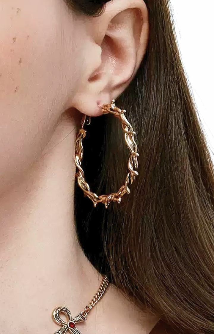 THORNED HALO HOOPS IN SAINTED GOLD