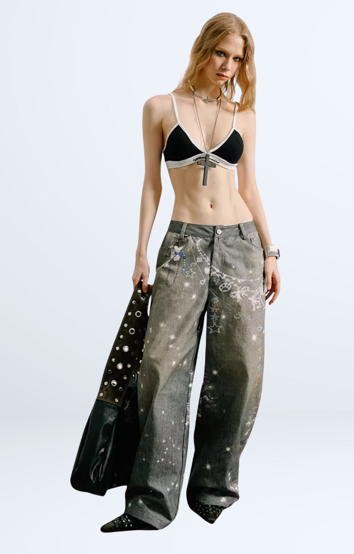 STARSTRUCK REBEL WIDE-LEG JEANS IN GRAY GALAXY WASH